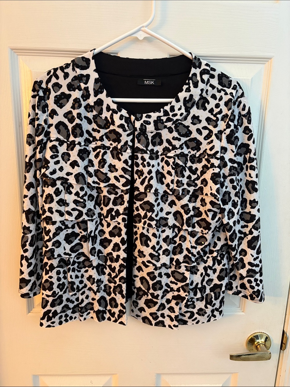 MSK Black and White Leopard animal Print jacket Blazer with shimmer size small